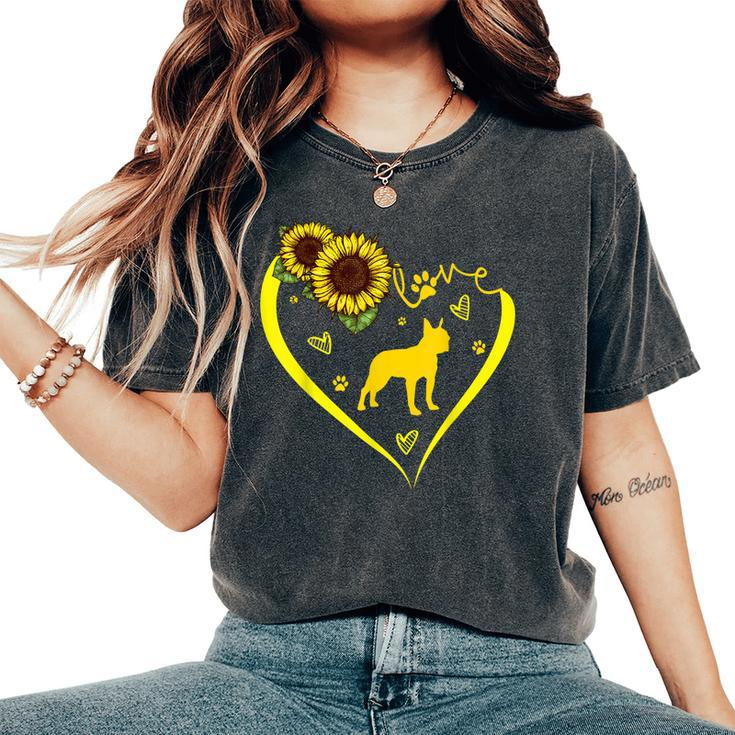 Love Boston Terrier Sunflower For Dog Lover Women's Oversized Comfort T-shirt