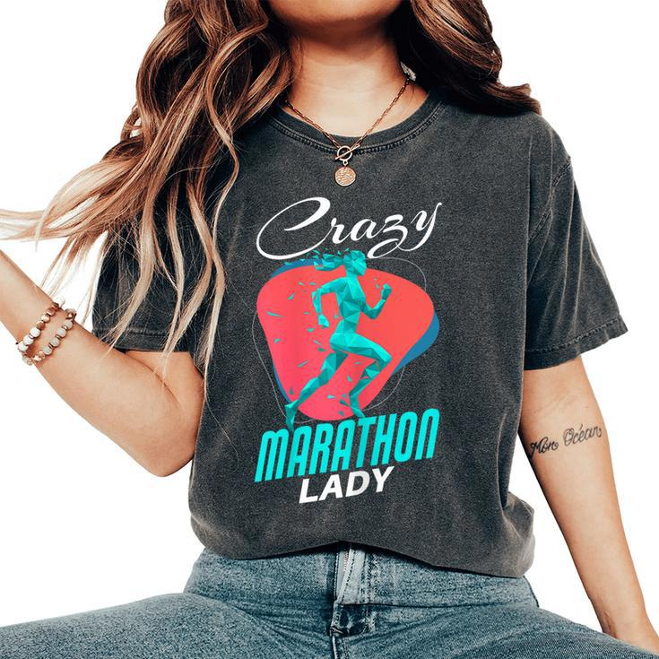 Marathon  Funny Crazy Marathon Lady Runner Running  Gift For Womens Women's Oversized Graphic Print Comfort T-shirt