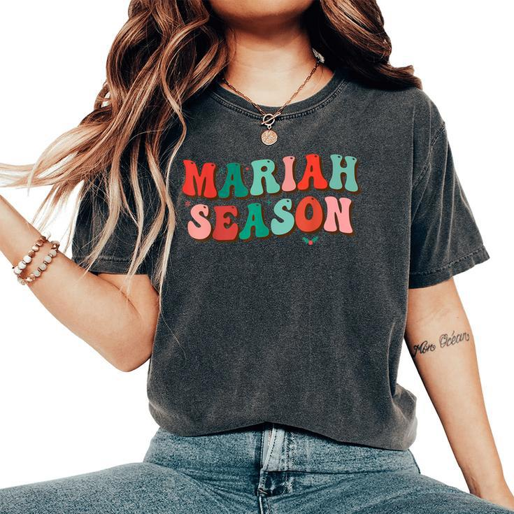 Mariah Season Christmas Retro Groovy Xmas Women's Oversized Comfort T-Shirt