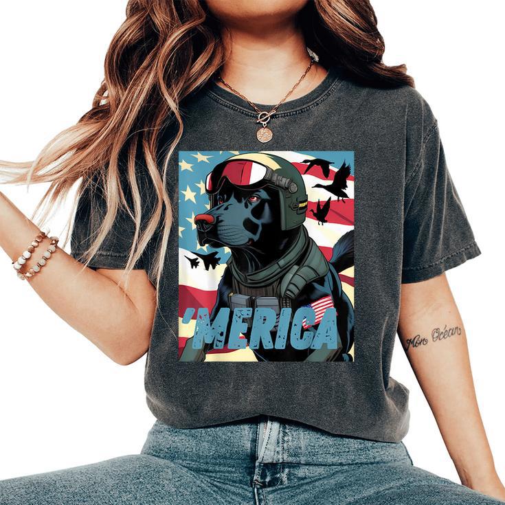 Merica Patriotic Black Labrador 4Th Of July Duck Hunting  Women's Oversized Graphic Print Comfort T-shirt