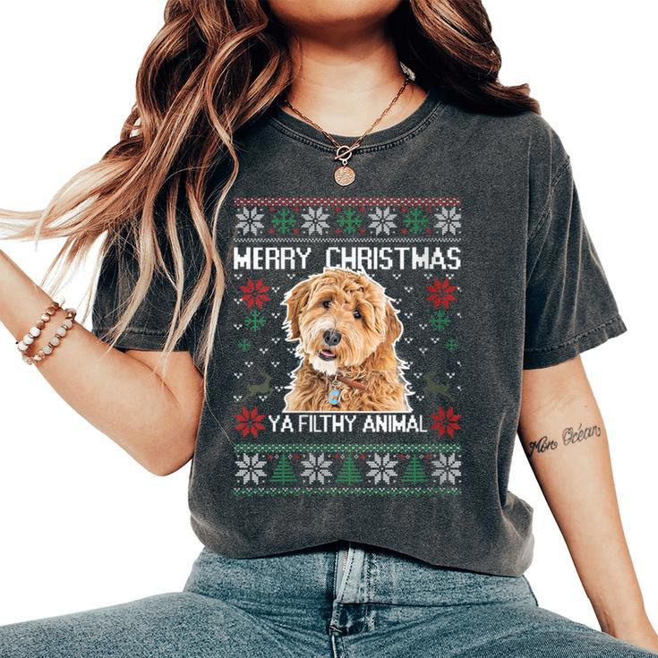 Merry Dogmas Golden Doodle Dog Christmas Ugly Sweater Women's Oversized Comfort T-Shirt