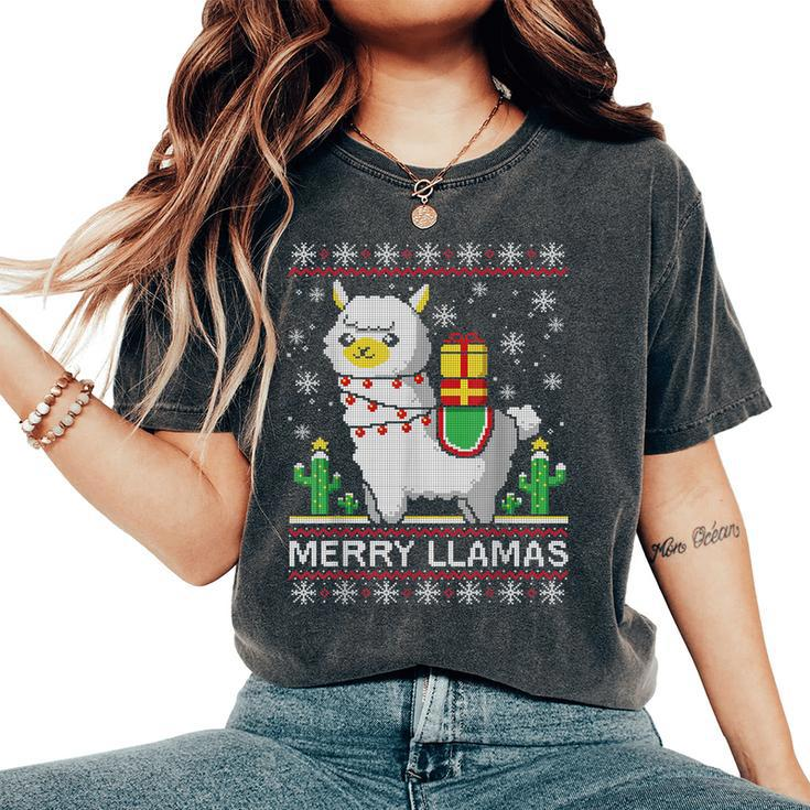 Merry Llamas Ugly Christmas Sweater Pun Women's Oversized Comfort T-Shirt