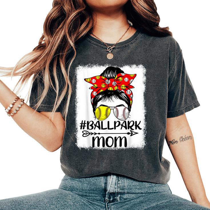 Messy Bun Hair Ballpark Mom Softball Baseball Women's Oversized Comfort T-shirt
