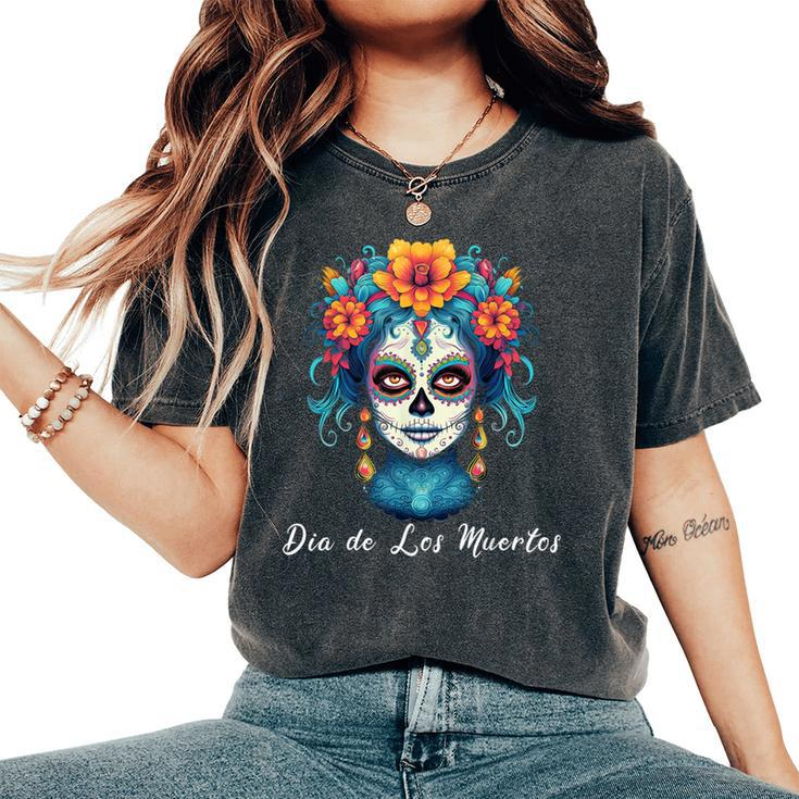 Mexican Sugar Skull Girl Halloween Dia De Los Muertos Women's Oversized Comfort T-Shirt