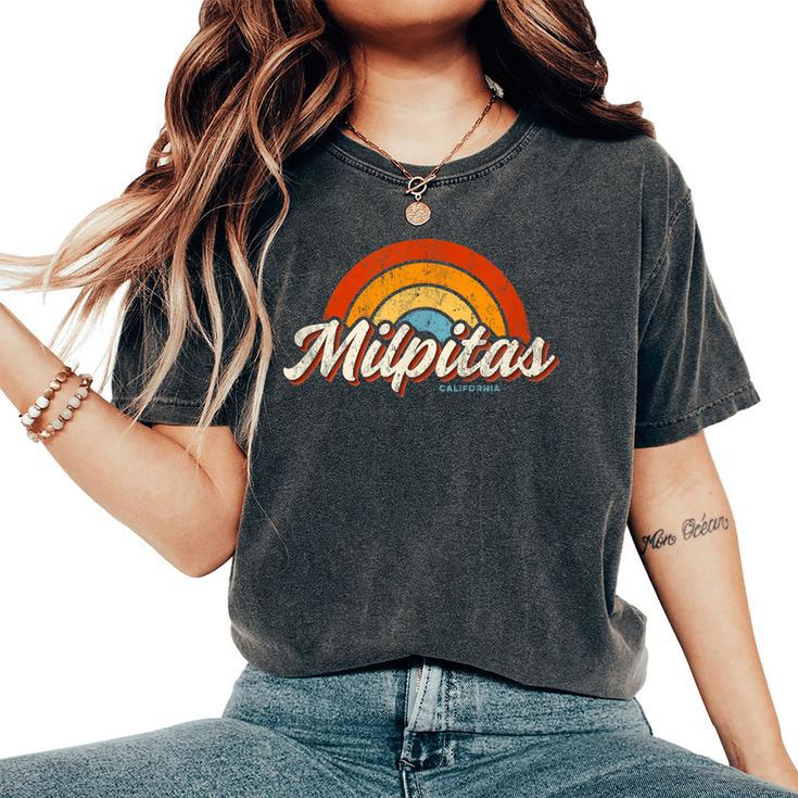 Milpitas California Ca Vintage Rainbow Retro 70S Women's Oversized Comfort T-Shirt