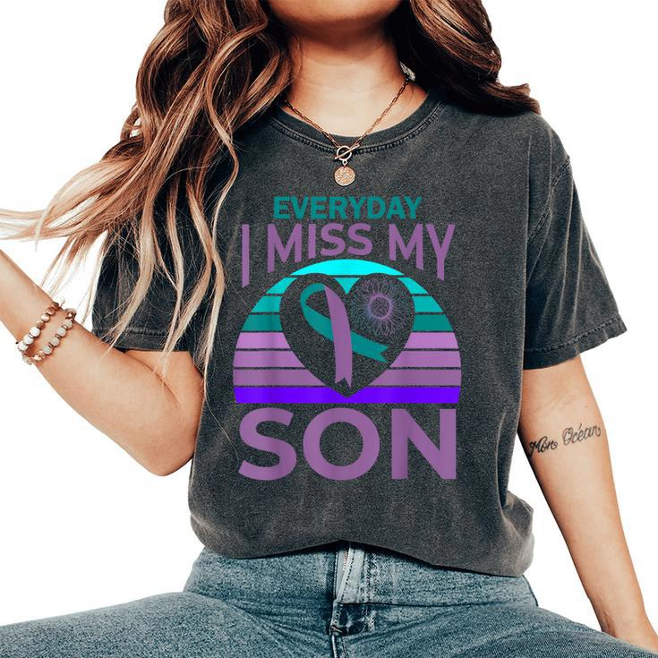 I Miss My Son Heart Sunflower Suicide Awareness Mom Women's Oversized Comfort T-shirt