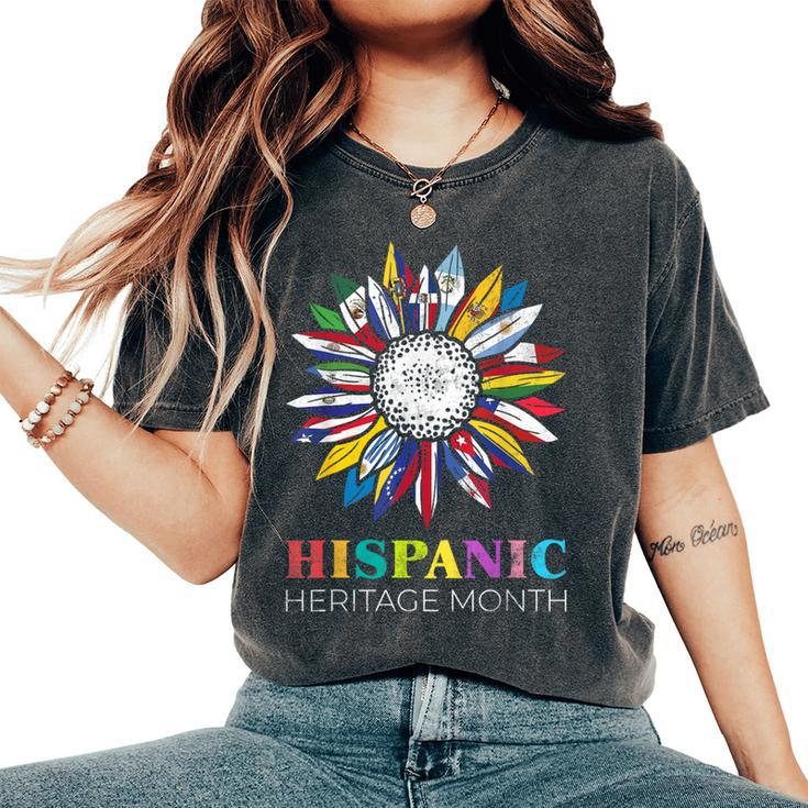 National Hispanic Heritage Month Sunflower Countries Flags Women's Oversized Comfort T-Shirt