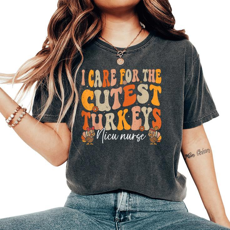 Nicu Nurse Thanksgiving Cutest Turkeys Retro Fall Nurse Women's Oversized Comfort T-Shirt