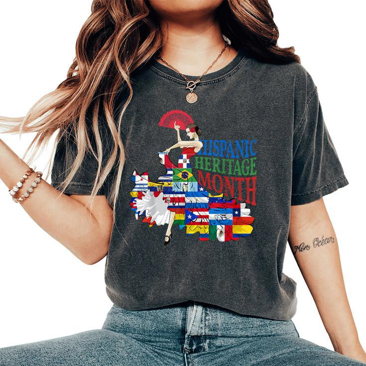 Hispanic Heritage Month Dancing Latin American Flags Women's Oversized Comfort T-Shirt