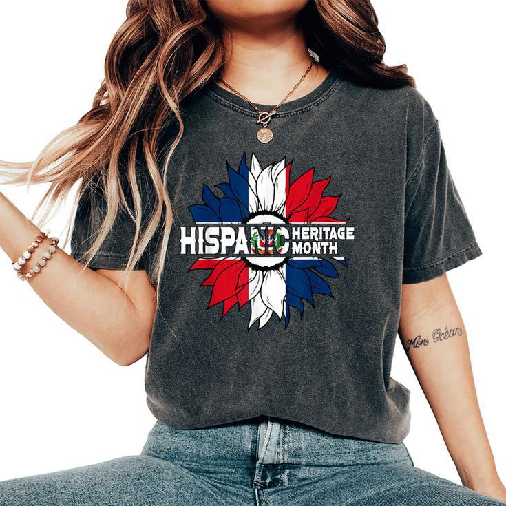 Hispanic Heritage Month Dominican Republic Flag Sunflower Women's Oversized Comfort T-Shirt