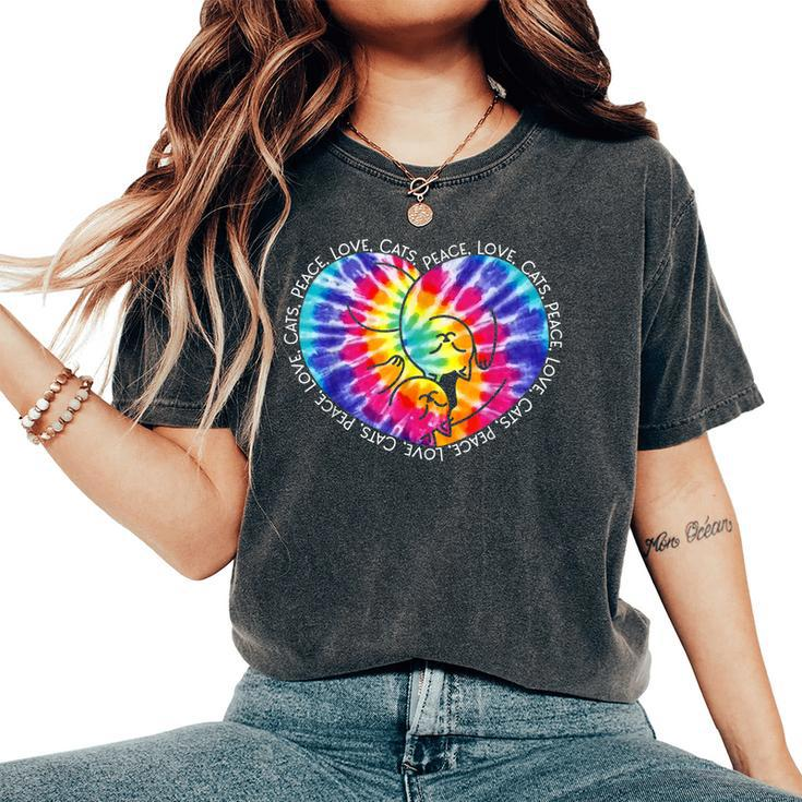 Peace Love Cats Tie Dye Heart Kitty Hippie Groovy Retro Women's Oversized Comfort T-shirt