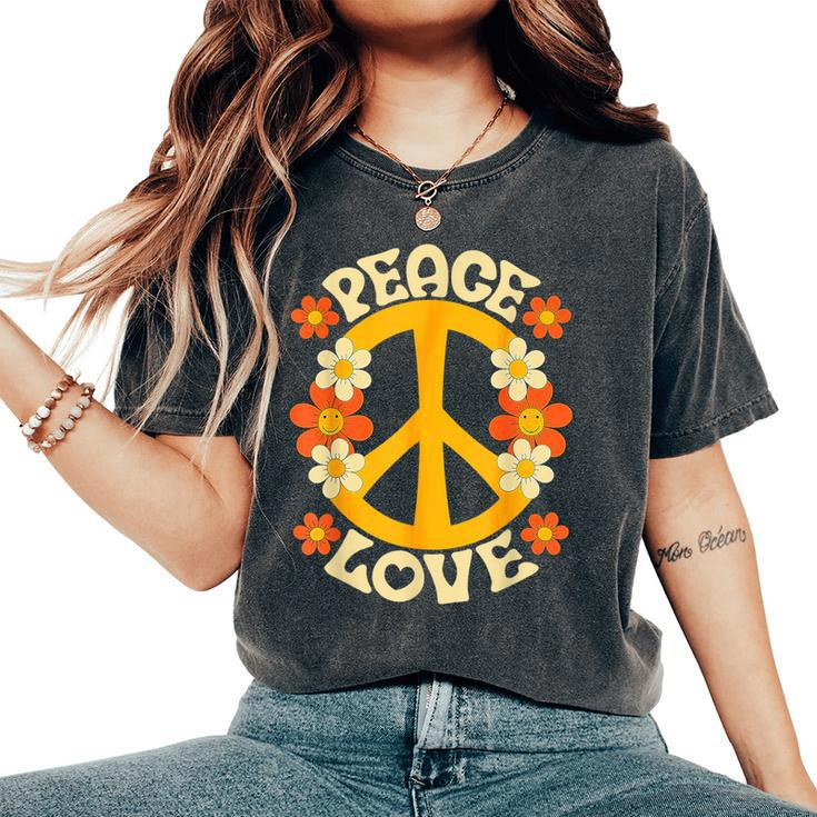 Peace Sign Love 60S 70S 80S Hippie Floral Halloween Girls Women's Oversized Comfort T-Shirt