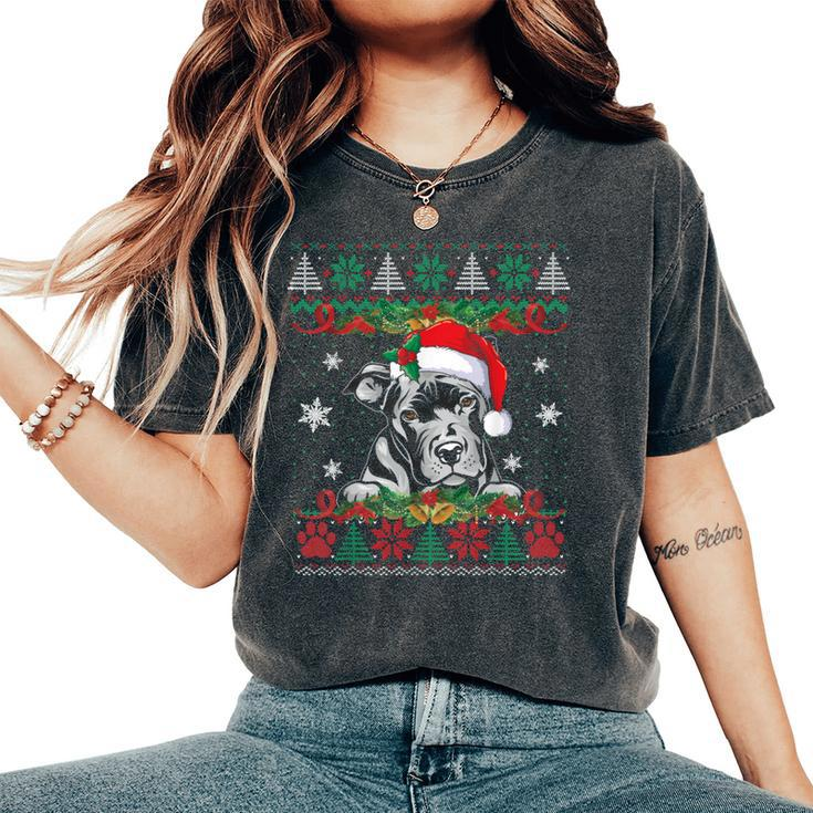 Pitbull Christmas Santa Ugly Sweater Dog Lover Xmas Pajama Women's Oversized Comfort T-Shirt