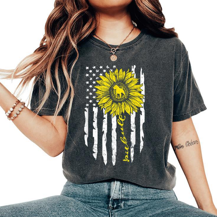 Pitbull Dog American Flag And Sunflower Women's Oversized Comfort T-shirt