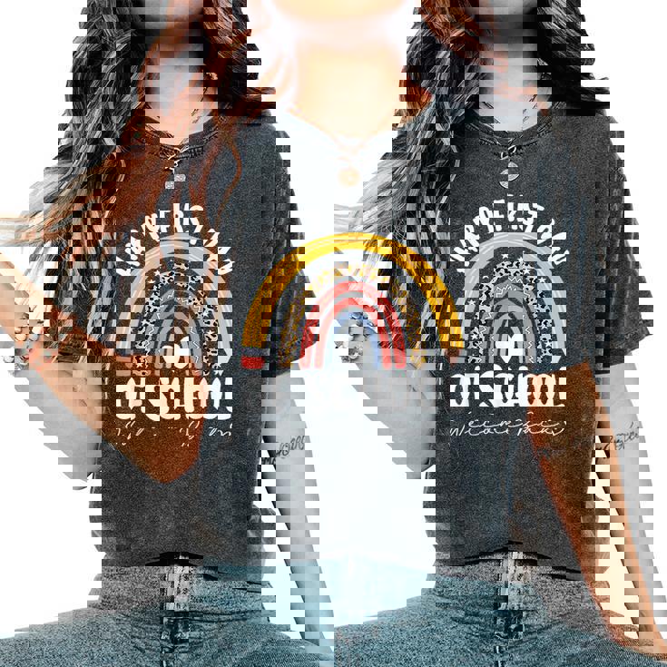 Rainbow Happy First Day Of Preschool Welcome Back To School Women's Oversized Comfort T-Shirt