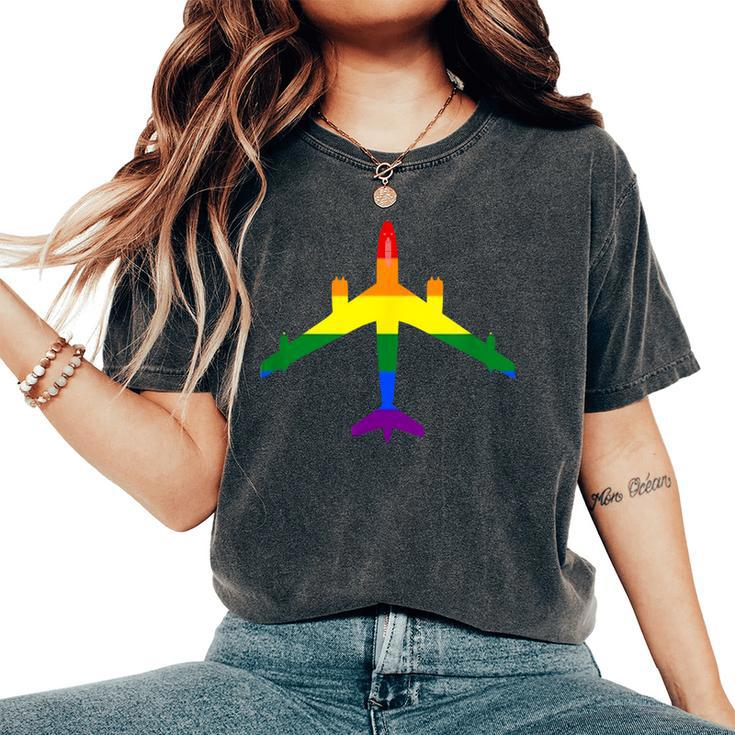 Rainbow Pride Lgbt Airplane Gay Pilot Women's Oversized Comfort T-Shirt