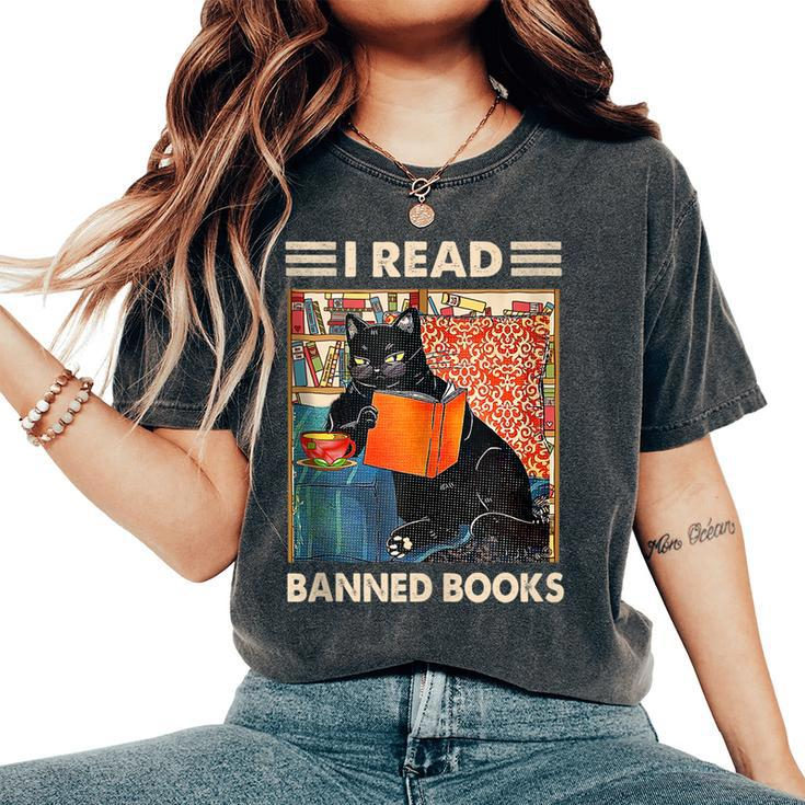 I Read Banned Books Black Cat Reader Bookworm Women Women's Oversized Comfort T-shirt