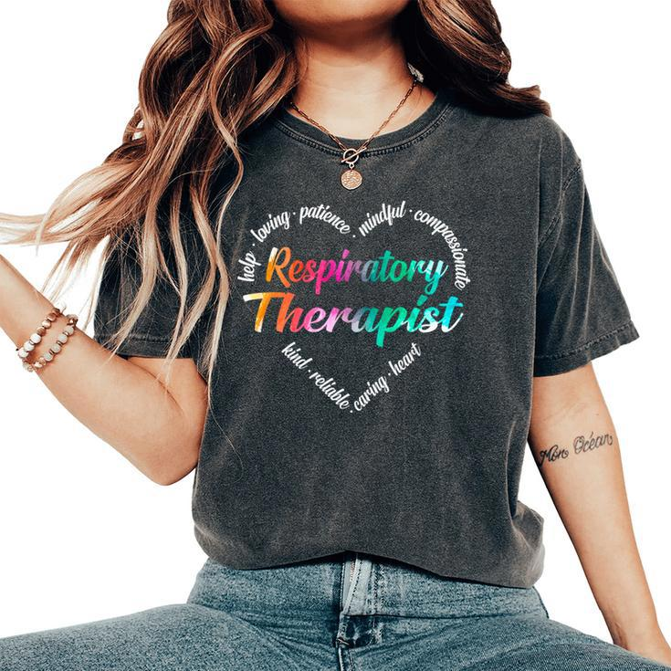Respiratory Therapist Heart Word Cloud Watercolor Rainbow Women's Oversized Comfort T-Shirt