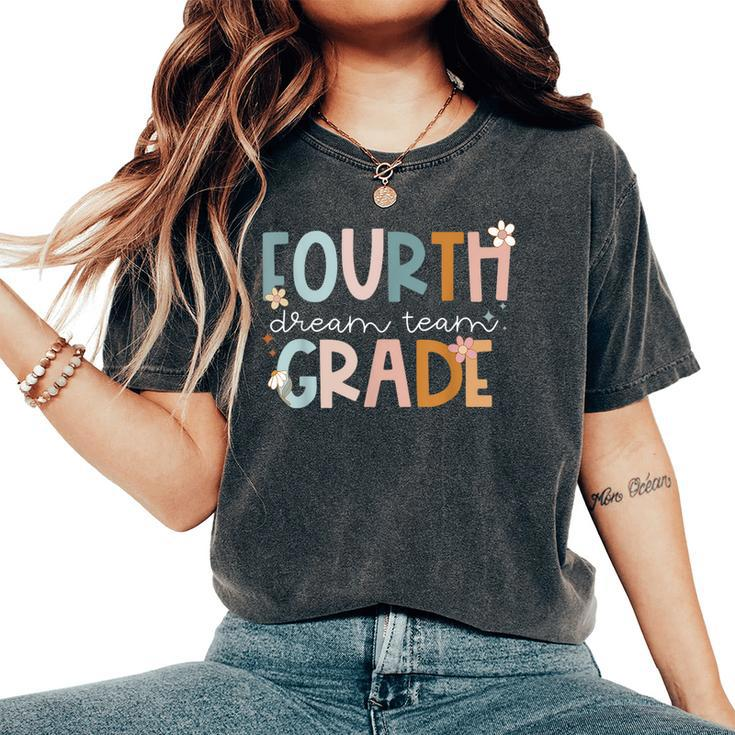 Retro Fourth Grade Dream Team Groovy Teacher Back To School Women's Oversized Comfort T-Shirt
