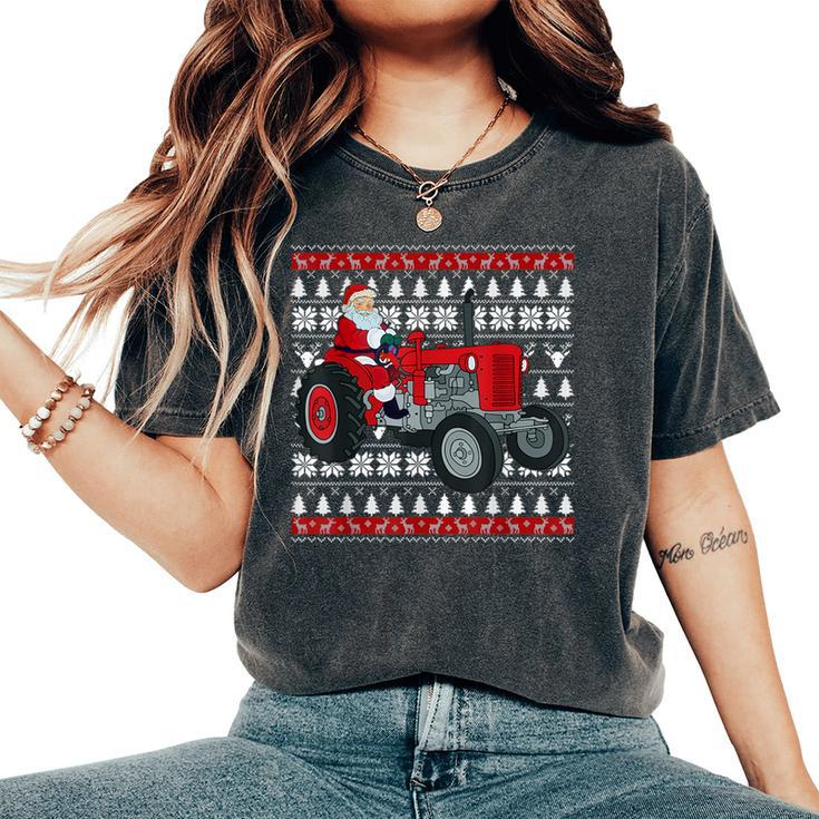 Santa Claus Riding Tractor Farmers Ugly Christmas Sweater Women's Oversized Comfort T-Shirt