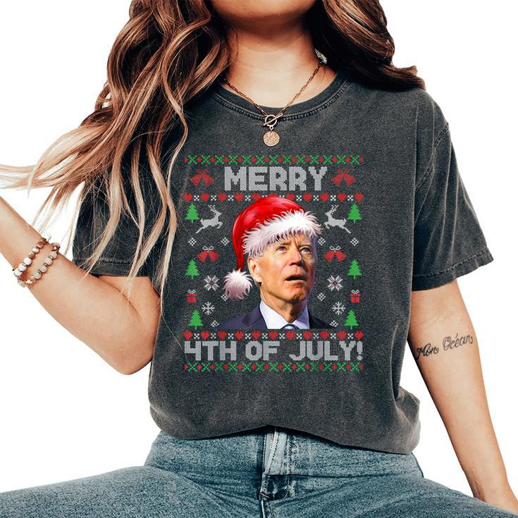 Santa Joe Biden Merry 4Th Of July Ugly Christmas Sweater Women's Oversized Comfort T-Shirt