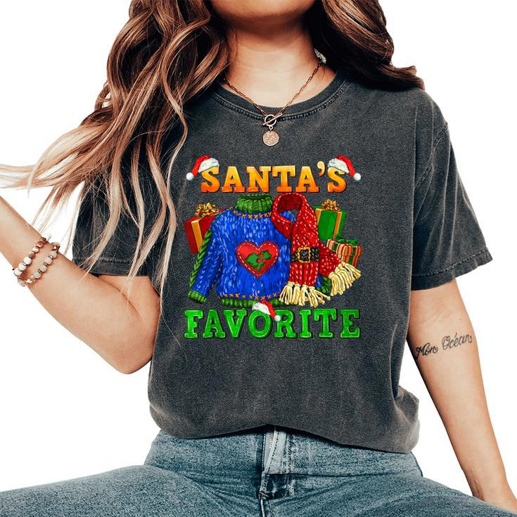Santa's Favorite Ugly Christmas Sweaters And Scarf Santa Hat Women's Oversized Comfort T-Shirt