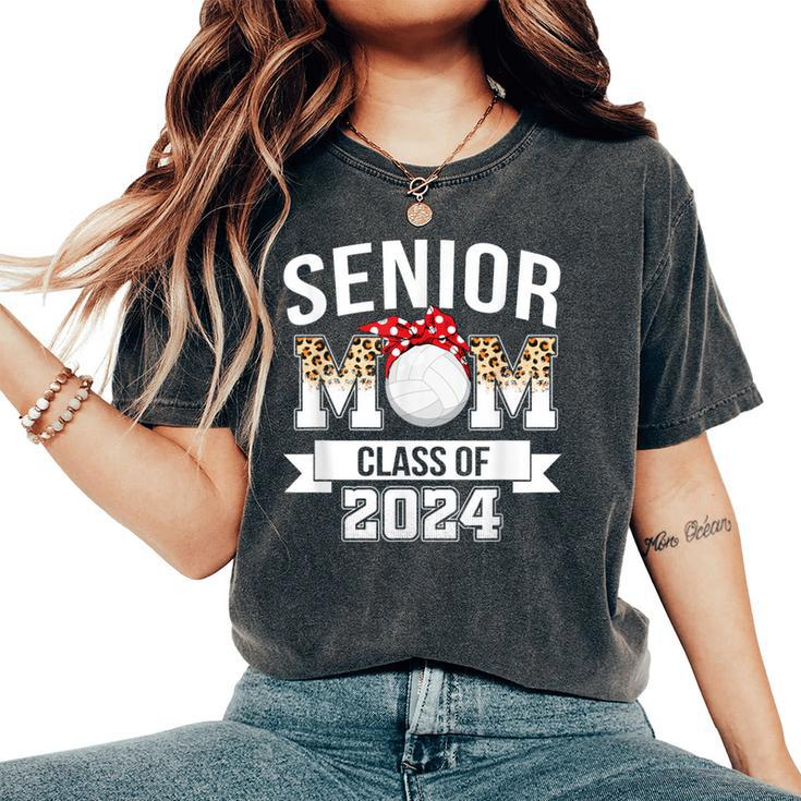 Senior Mom 2024 Volleyball Class Of 2024 Leopard Graduation Women's Oversized Comfort T-Shirt