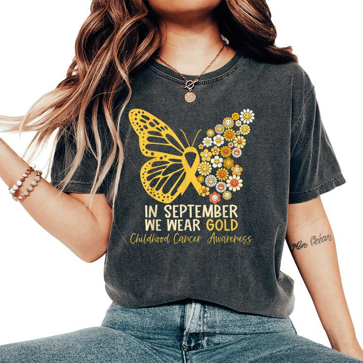 In September We Wear Gold Butterfly Ribbon Hippie Flowers Women's Oversized Comfort T-Shirt