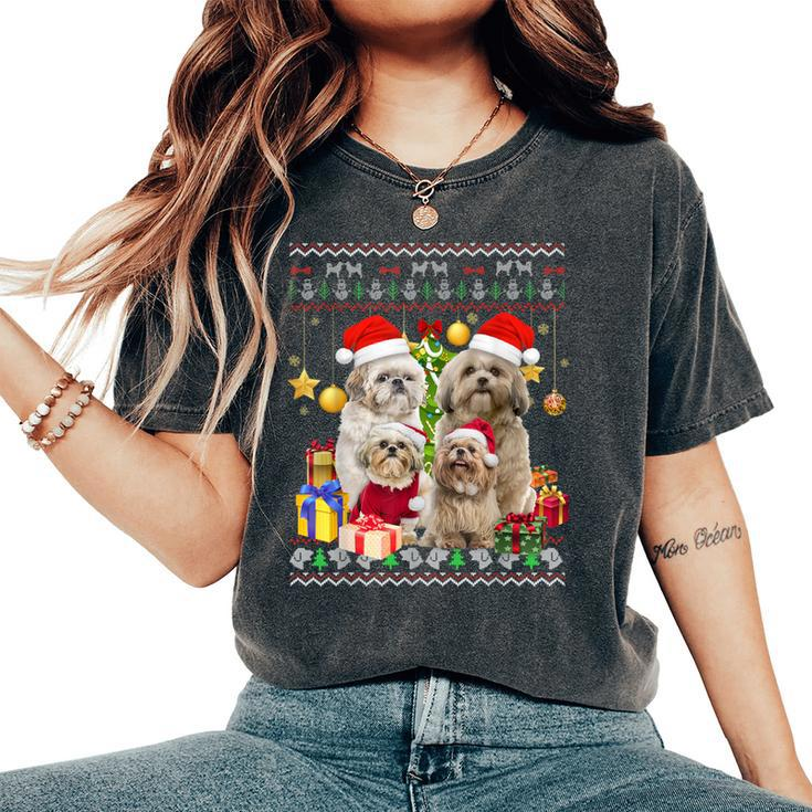 Shih Tzu Ugly Christmas Sweater Santa Hat Women's Oversized Comfort T-Shirt