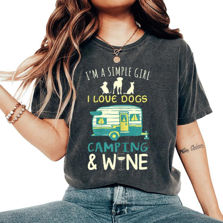 Simple Girl Dogs Camping Wine Camper Trailer Women's Oversized Comfort T-shirt