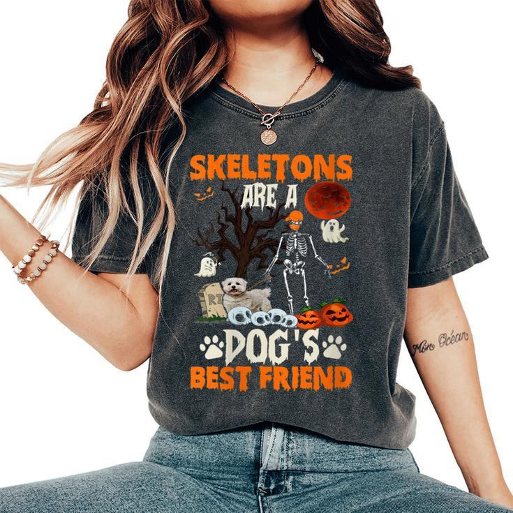 Skeletons Bichon Frise Is Friends Funny Halloween Costume  Women Oversized Print Comfort T-shirt