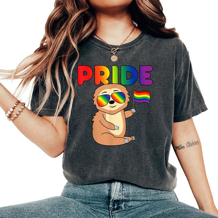 Sloth Gay Pride Rainbow Flag Proud Lgbtq Cool Lgbt Ally Women's Oversized Comfort T-Shirt