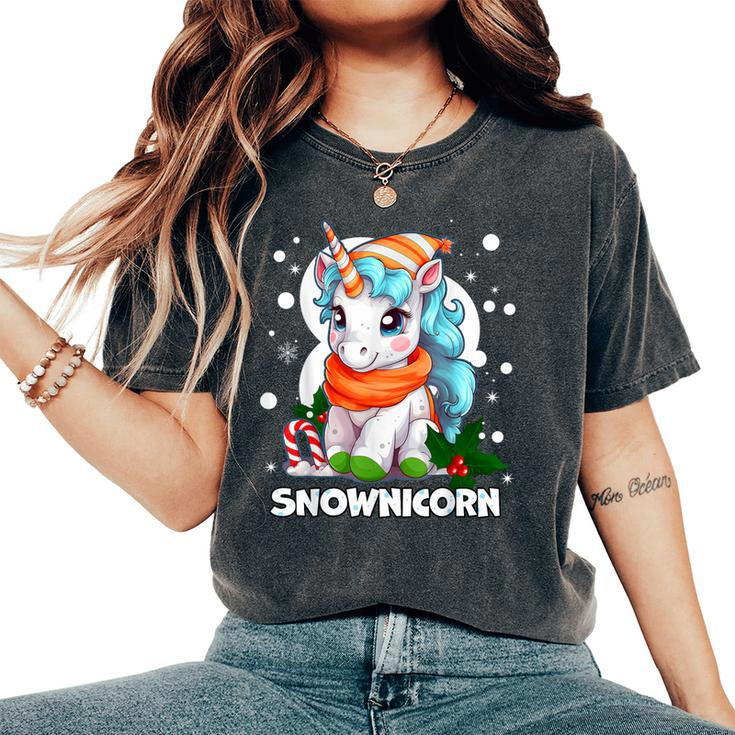 Snownicorn Cute Unicorn Snowman Christmas Girl Women's Oversized Comfort T-Shirt