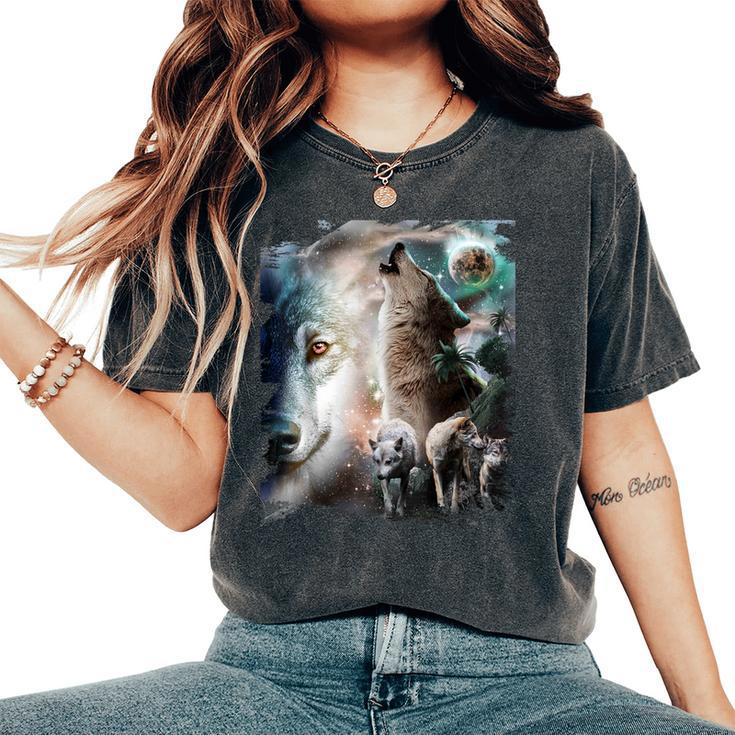 Space Wolves Wolf Howling At Moon Women's Oversized Comfort T-Shirt