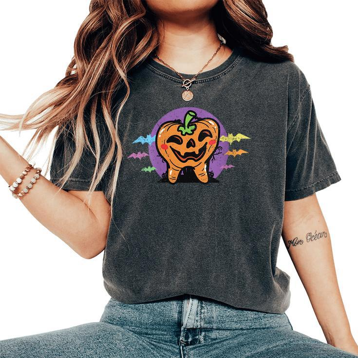 Spooky Tooth Halloween Costume Funny Pumpkin Dental Dentist  Women Oversized Print Comfort T-shirt