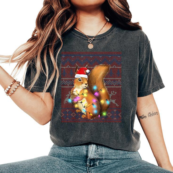 Squirrel Christmas Lights Ugly Sweater Squirrel Lover Women's Oversized Comfort T-Shirt