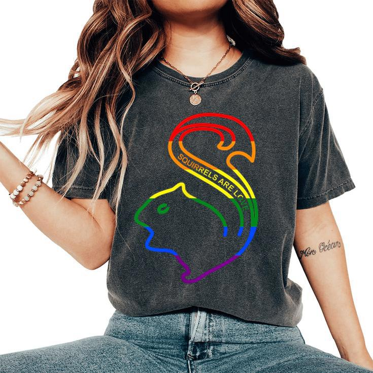 Squirrels Are Love Lgbt Rainbow Pride  Women's Oversized Graphic Print Comfort T-shirt