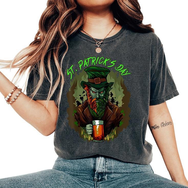 St Patrick's Day Horror Scary Dark Leprechaun Spooky Cool Leprechaun Women's Oversized Comfort T-Shirt