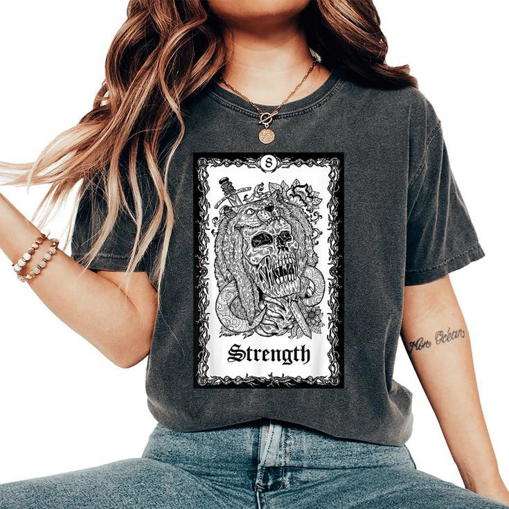 Strength Tarot Card Skull Goth Punk Magic Occult Tarot Women's Oversized Comfort T-Shirt