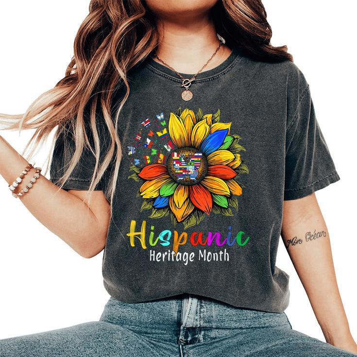 Sunflower Latin Countries Flags Hispanic Heritage Month Women's Oversized Comfort T-Shirt