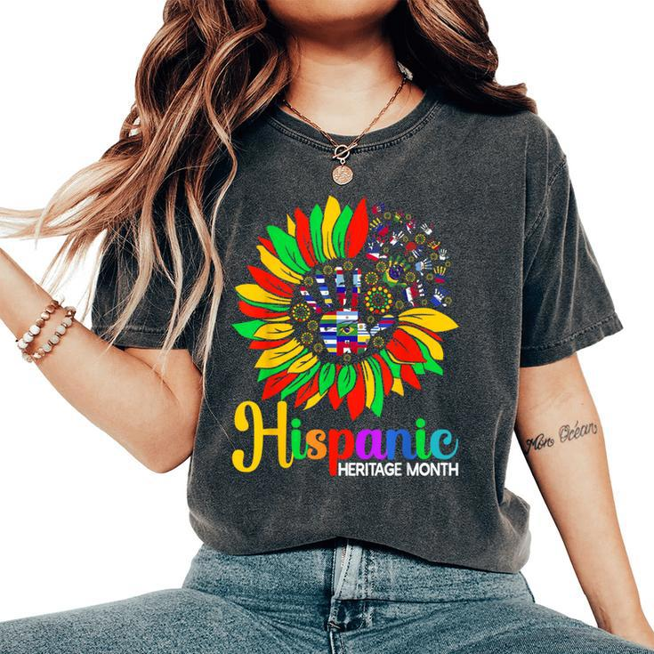 Sunflower Latino Hispanic Heritage Month Roots And Flags Women's Oversized Comfort T-Shirt