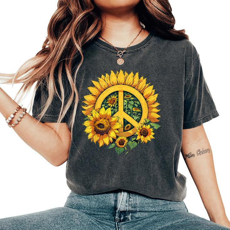 Sunflower Peace Sign Women's Oversized Comfort T-Shirt