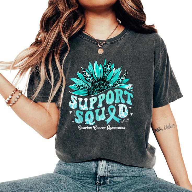 Sunflower Support Squad Teal Ribbon Ovarian Cancer Awareness Women's Oversized Comfort T-Shirt