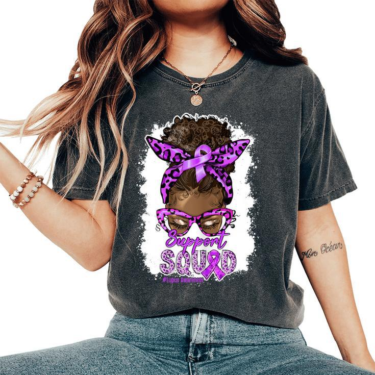 Support Squad Afro Messy Bun Leopard Lupus Awareness Women's Oversized Comfort T-Shirt