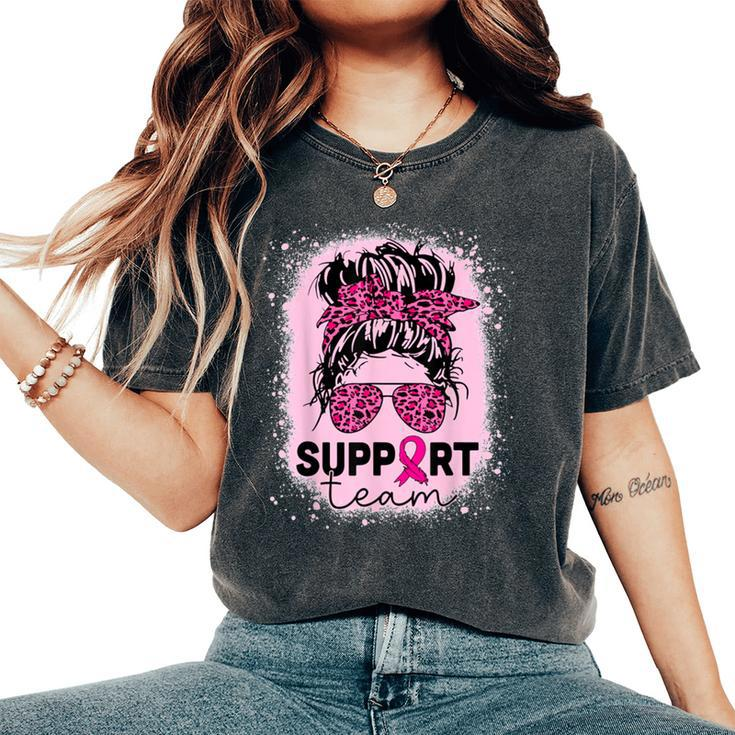 Support Squad Messy Bun Breast Cancer Awareness Pink Ribbon Women's Oversized Comfort T-Shirt