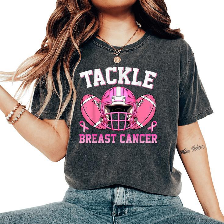 Tackle Breast Cancer Awareness Football Pink Ribbon Women's Oversized Comfort T-Shirt