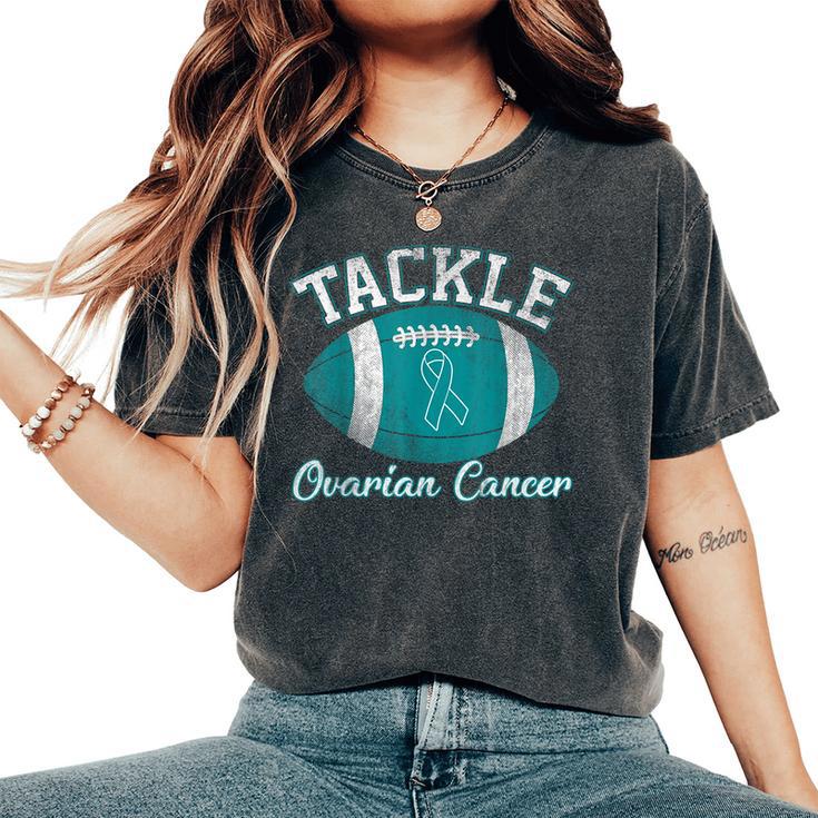 Tackle Ovarian Cancer Awareness Football Lovers Women's Oversized Comfort T-Shirt