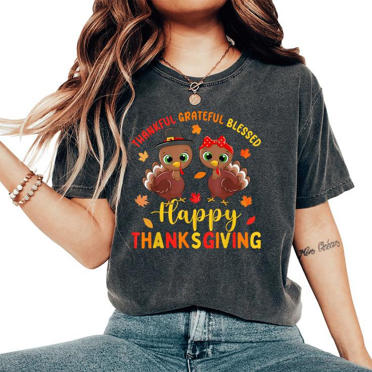 Thankful Grateful Blessed Thanksgiving Turkey Girls Women's Oversized Comfort T-Shirt