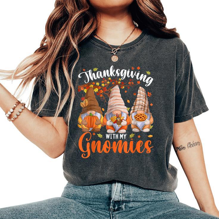 Thanksgiving With My Gnomies Fall Autumn Vibes Gnome Pumpkin Women's Oversized Comfort T-Shirt