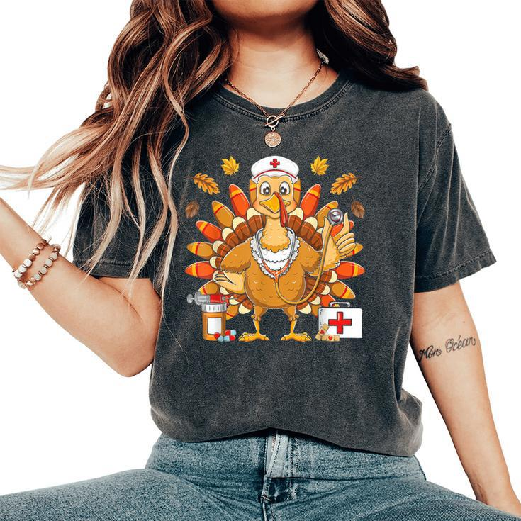 Thanksgiving Turkey Nurse Holiday Nursing Scrub Tops Women Women's Oversized Comfort T-Shirt